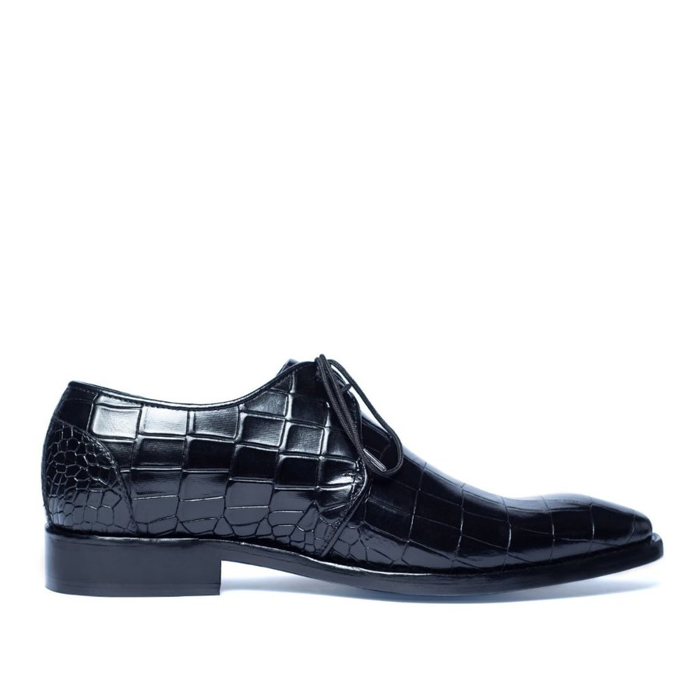 Bashwood Handmade Black Croc. Style Lether Oxfords For Men